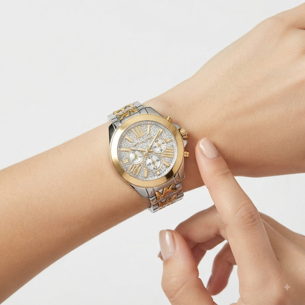 Michael Kors Two-Tone Chronograph Watch with Signature Logo Link