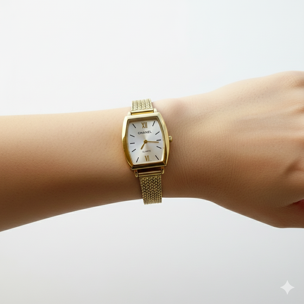 Chanel Gold Tone Rectangular Quartz Watch with Matching Bracelet ⌚✨💛