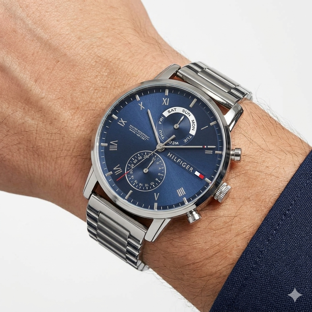Tommy Hilfiger Silver & Blue Stainless Steel Men's Watch ⌚💙