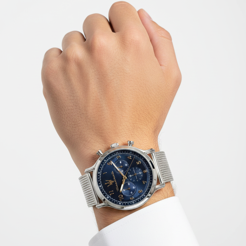 Maserati Men's Traguardo Chronograph Blue Dial Mesh Watch 🔱 ⌚ 🏎️
