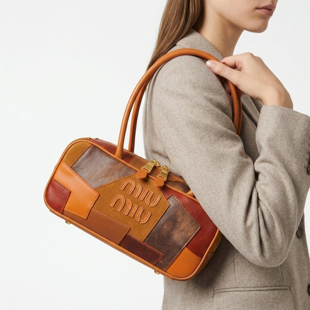 Miu Miu Patchwork Leather Handbag in Warm Earth Tones