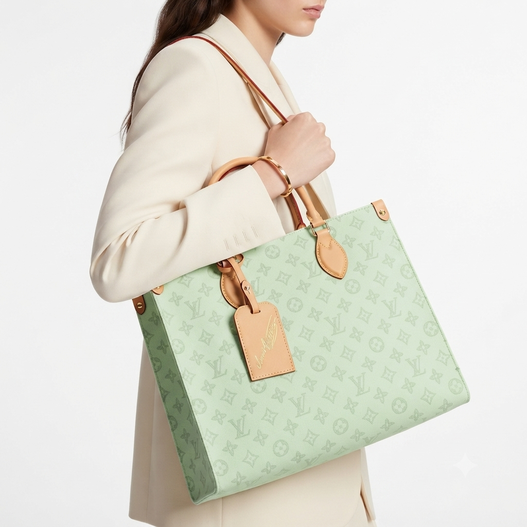 LV Monogram Pattern Tote Bag with Luggage Tag