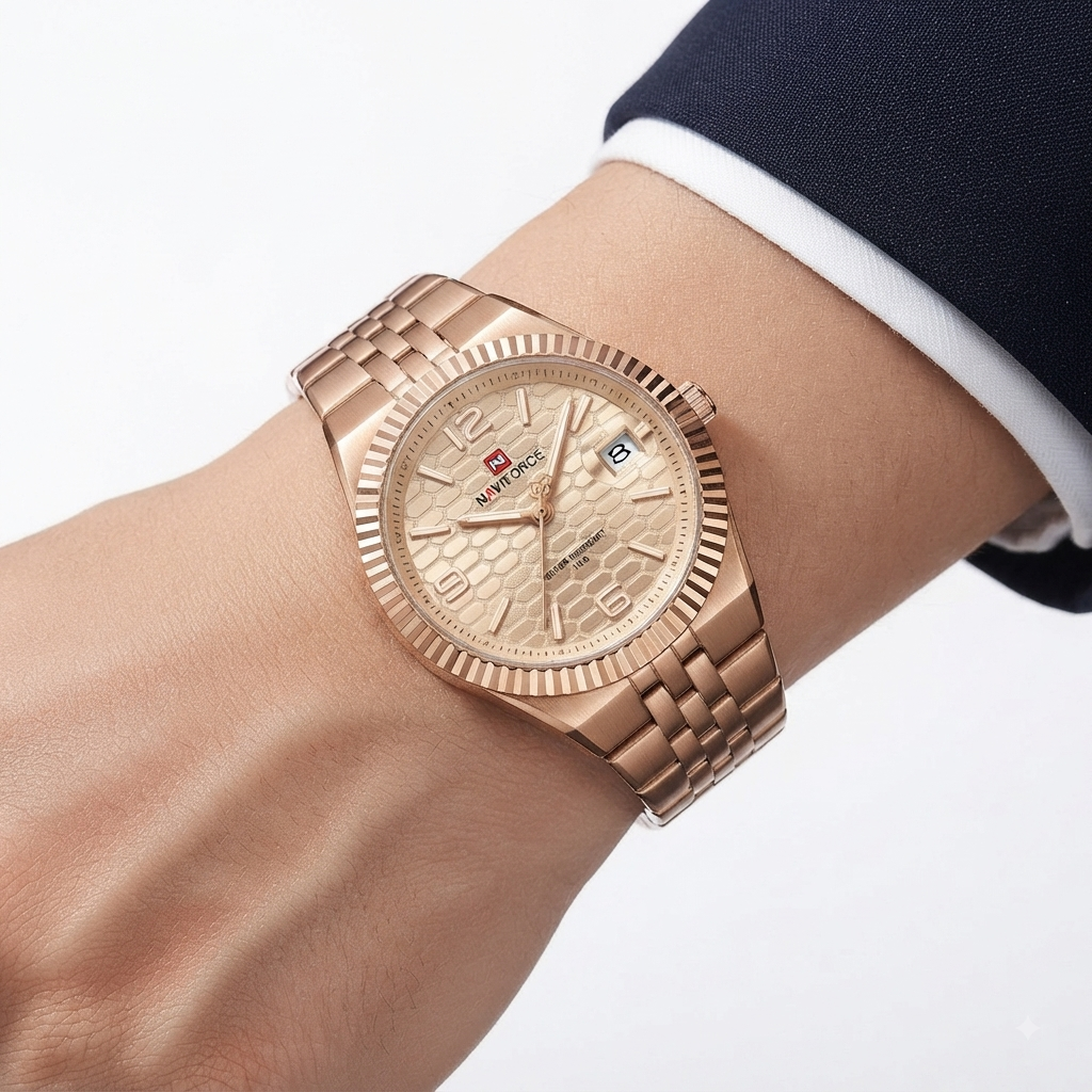 NAVIFORCE Textured Honeycomb Dial Stainless Steel Watch