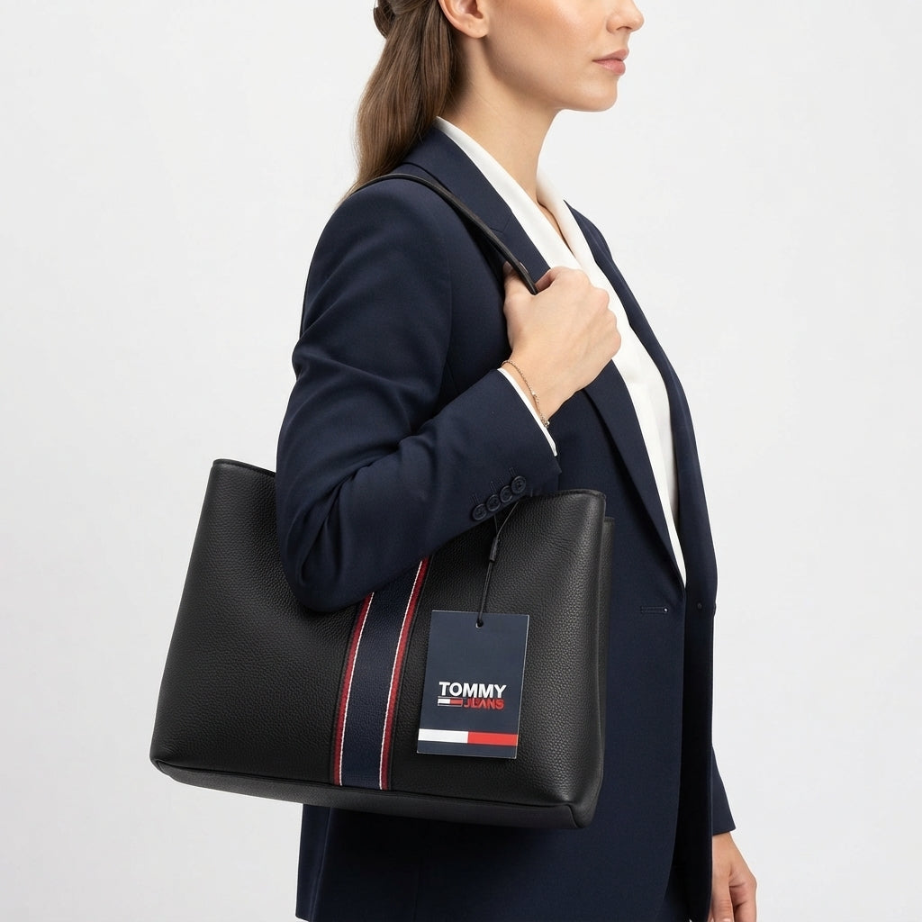 Tommy Hilfiger Fine Leather Structured Handbag with Detachable Strap