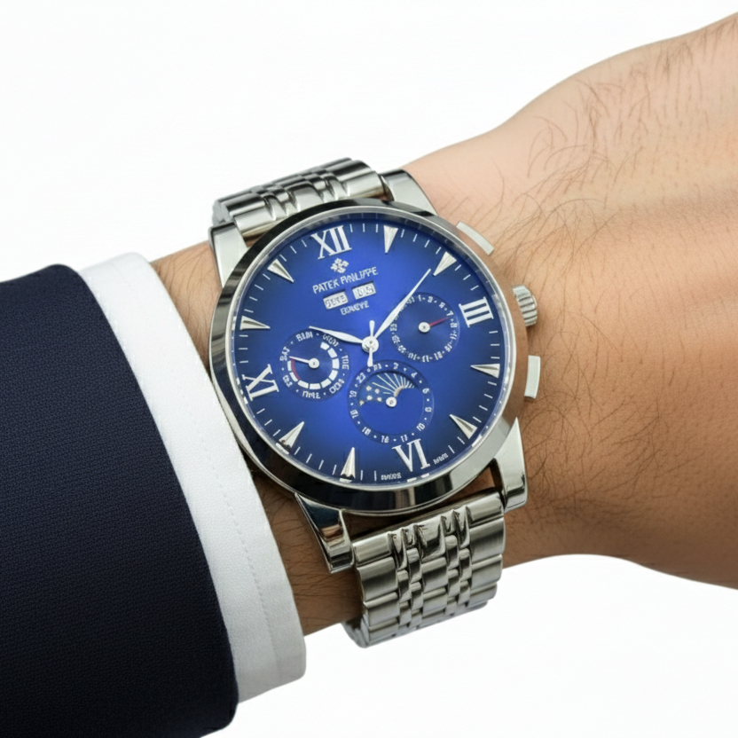 Patek Philippe Perpetual Calendar Watch with Sunburst Blue Dial ⌚💙✨