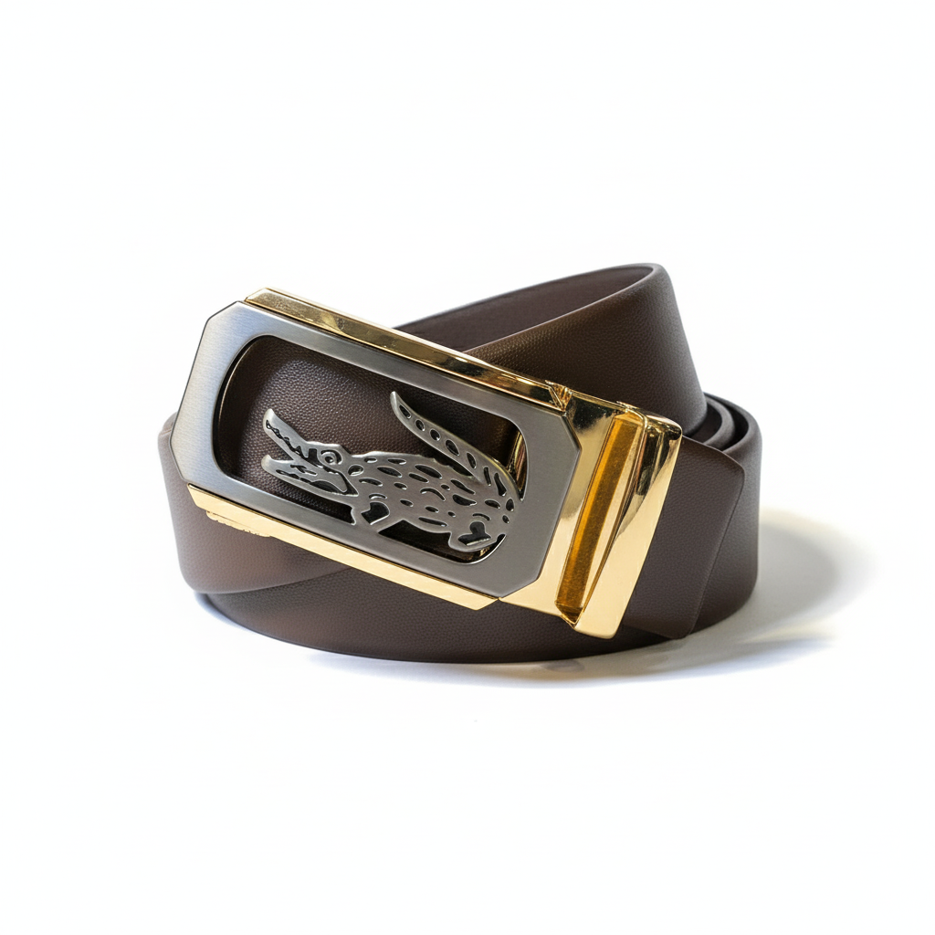 Lacoste Men's Brown Leather Belt with Crocodile Automatic Buckle 🐊✨🤎