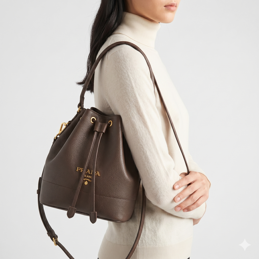 Prada Leather Bucket Bag with Gold Hardware 👜✨