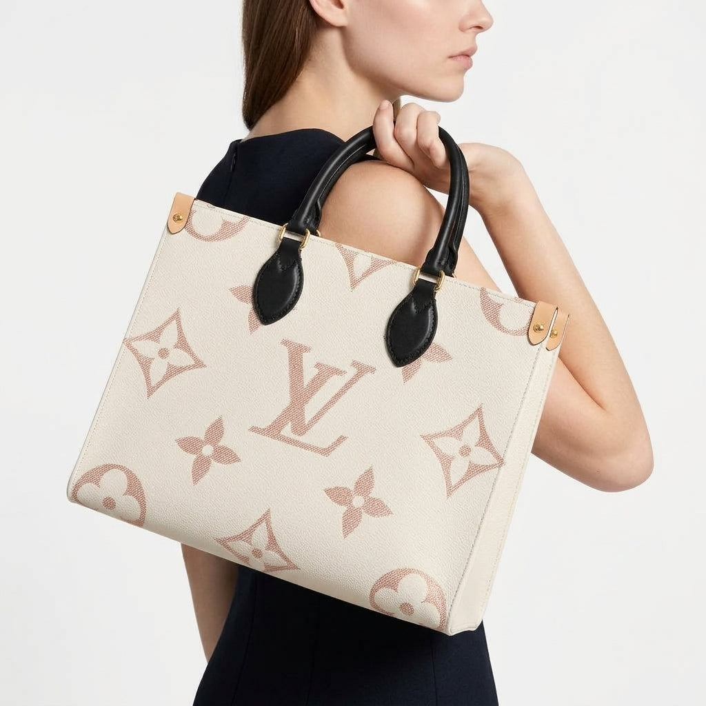 Louis Vuitton Monogram Tote with Contrast Handles and Gold Hardware