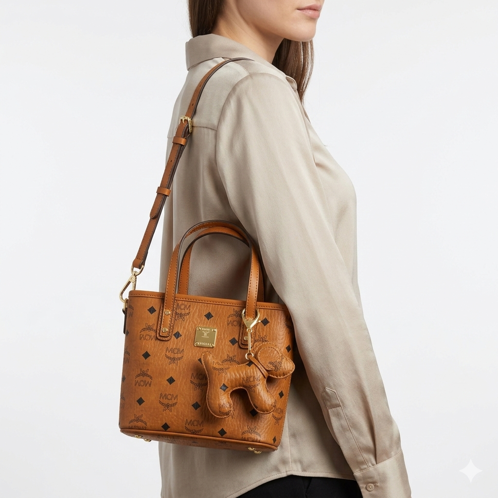 MCM Visetos Monogram Small Tote Bag with Dog Charm 👜🐕✨