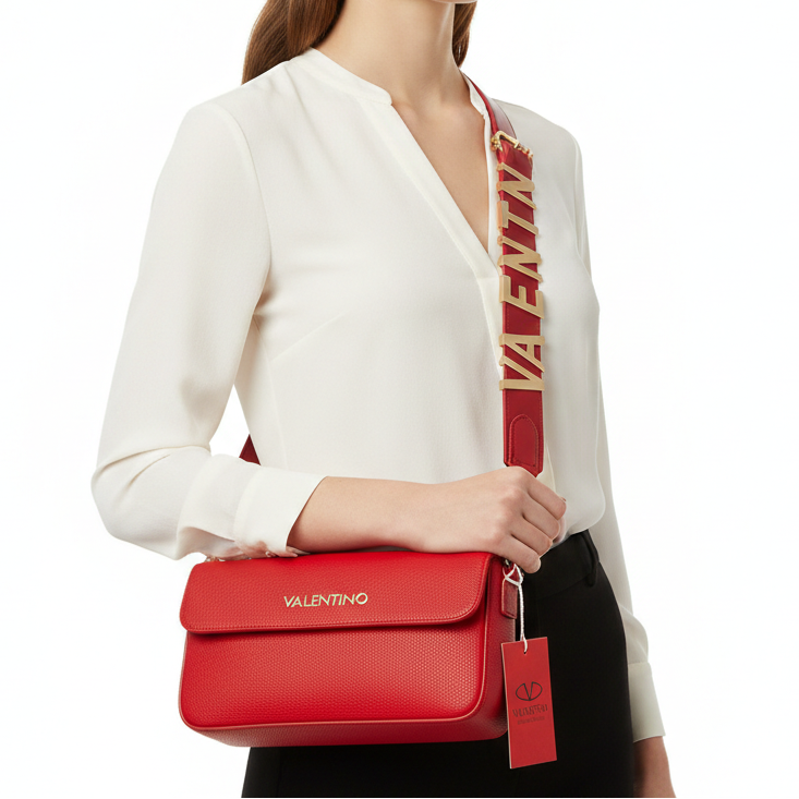 Valentino Red Pebbled Leather Crossbody with Bold Logo Strap 👜❤️✨