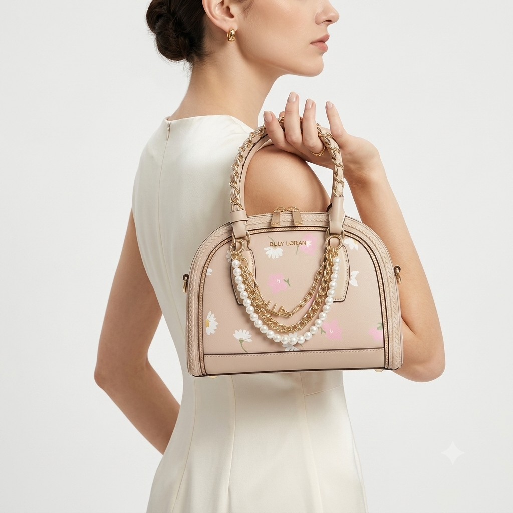 Emily Loran Floral Handbag with Pearl and Chain Accents 🌸👜✨