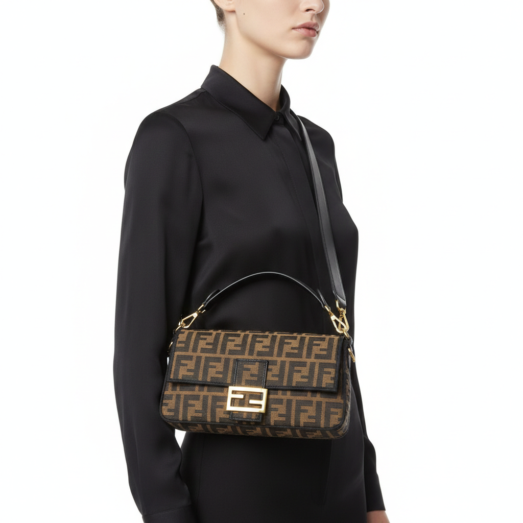 Fendi Zucca Monogram Baguette Bag with Gold Hardware 👜✨🤎