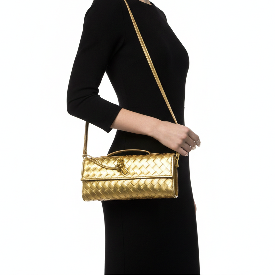 Bottega Veneta Intrecciato Metallic Gold Knot Long Clutch Bag ✨🌟👜