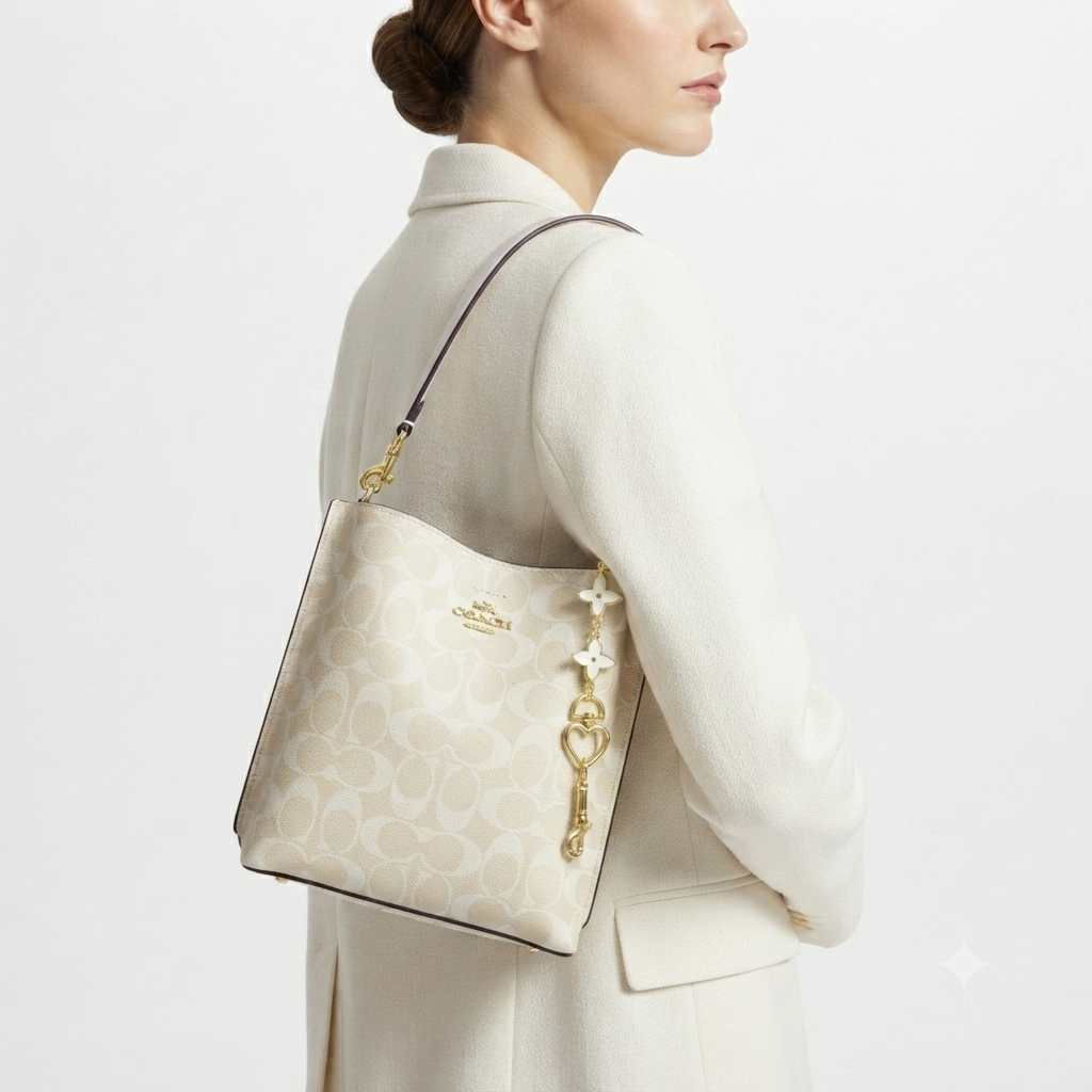 Coach Signature Monogram Shoulder Bag with Gold Charms