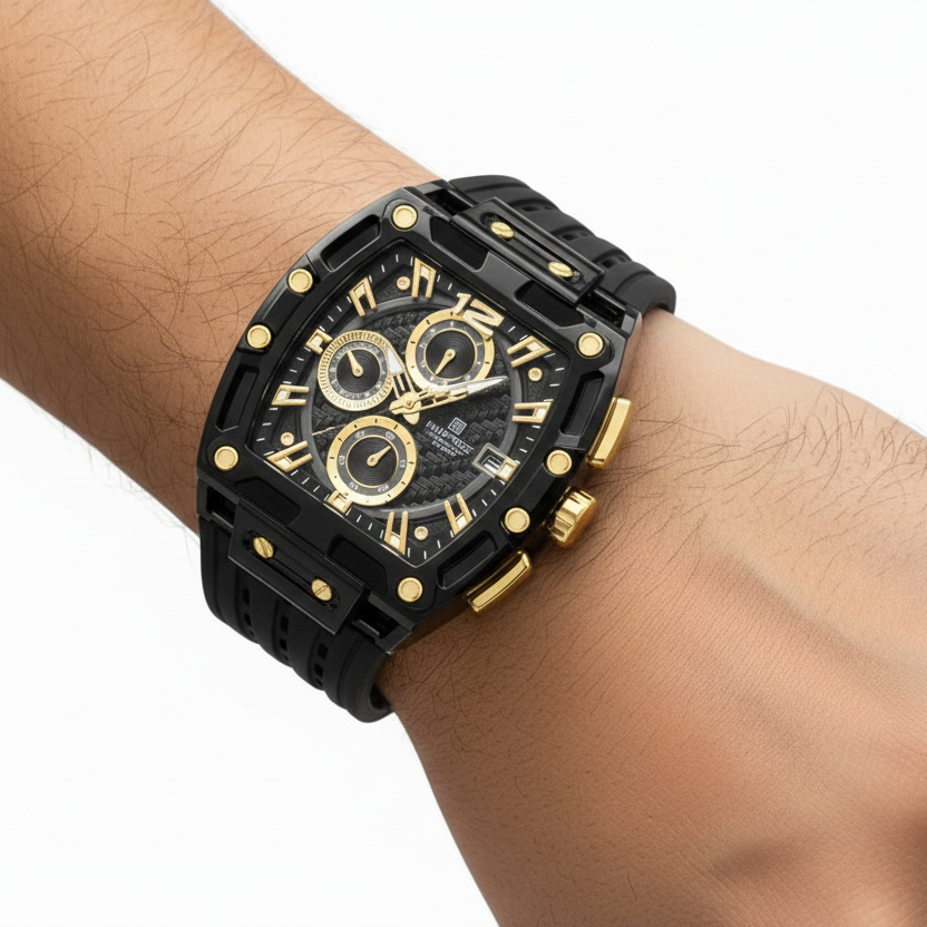 NAVIFORCE Luxury Quartz Chronograph with Gold Studded Accents ⌚✨🖤