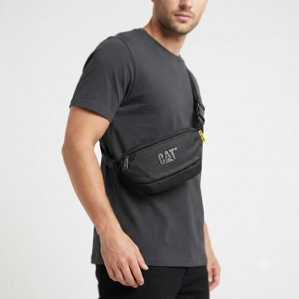 Caterpillar Iconic Logo Chest and Waist Bag in Black