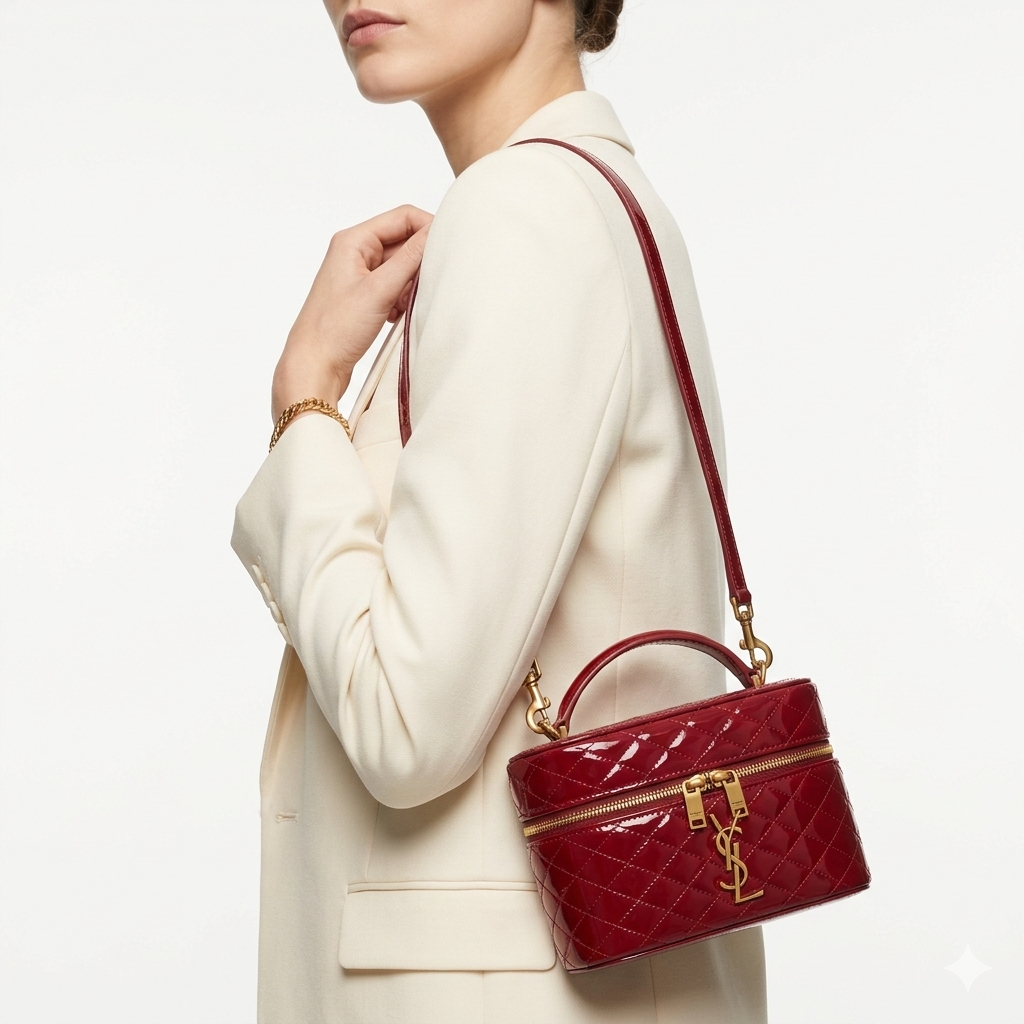 Saint Laurent Quilted Patent Leather Vanity Bag ❤️‍🔥🍒✨