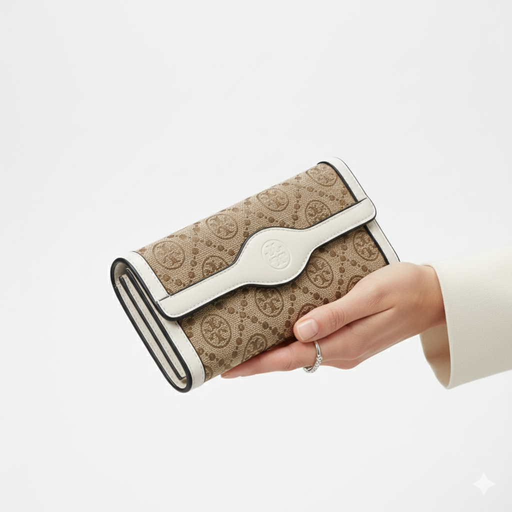 Tory Burch Monogram Canvas Continental Wallet in Hazel & Cream 👜✨🐚