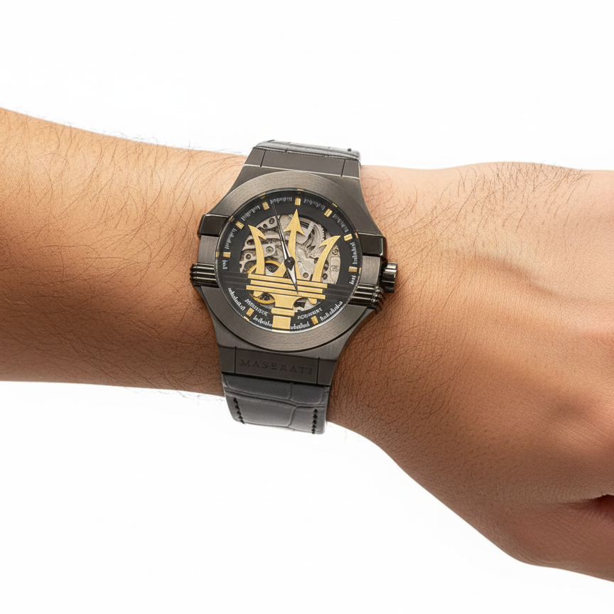 Maserati Skeleton Dial Automatic Watch Black and Gold ⌚🖤✨