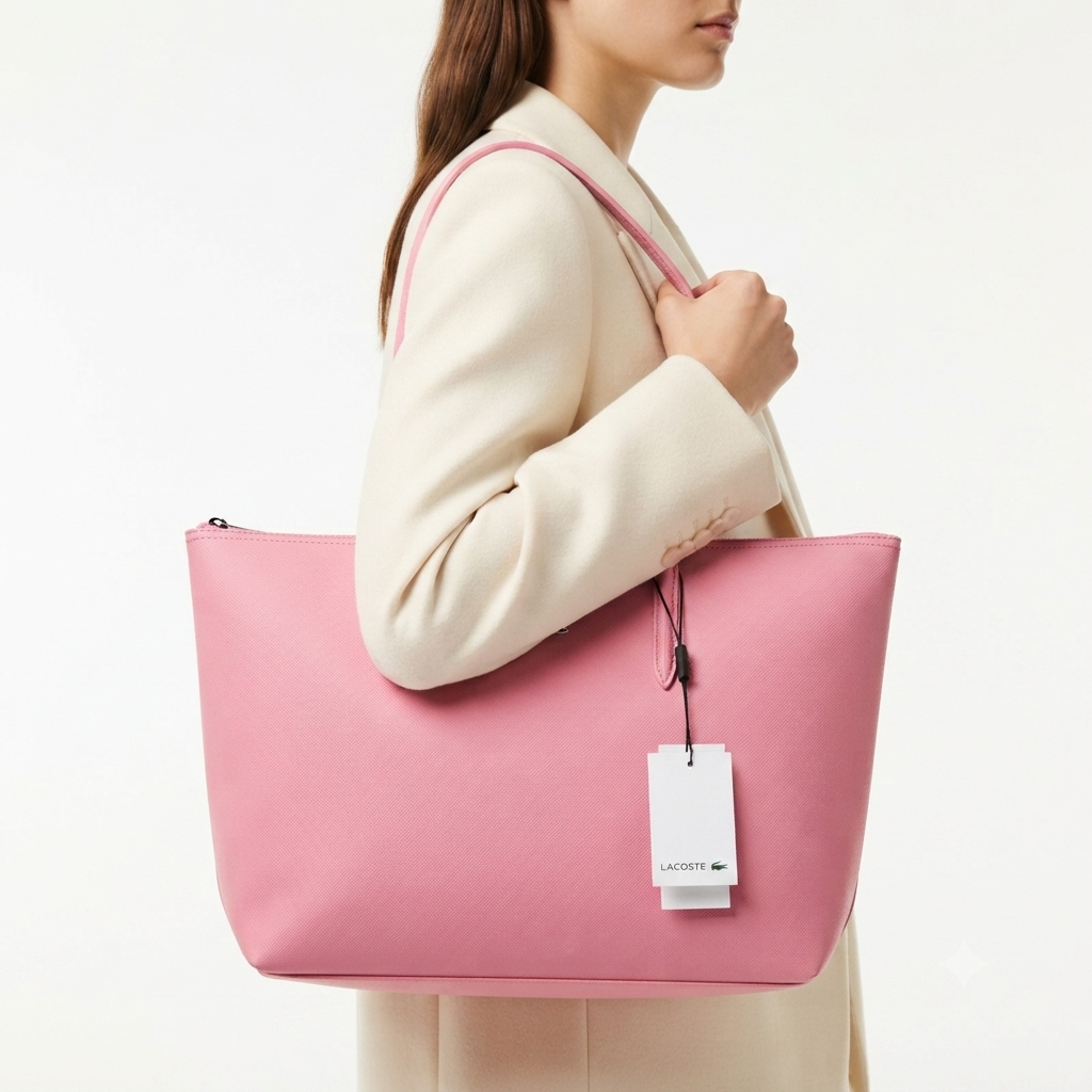 Lacoste Signature Zipper Tote Bag in Vibrant Pink