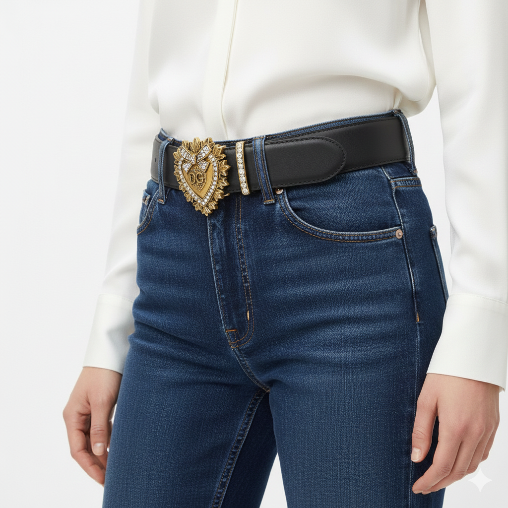 Dolce & Gabbana Leather Belt with Crystal Sacred Heart Buckle 🖤✨👑