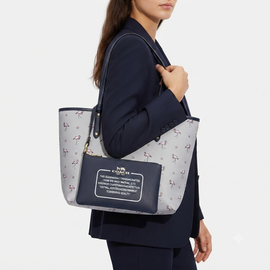 Coach Flamingo Print Tote Bag with Matching Pouch 🦩🌸👜