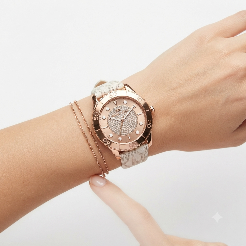 Michael Kors Logo Strap Crystal Watch in Rose Gold ⌚✨