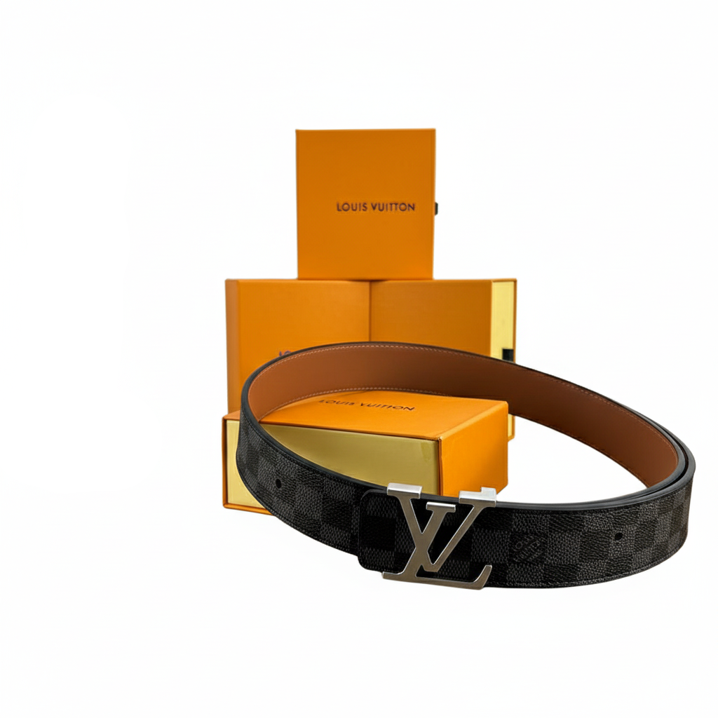 Louis Vuitton Damier Graphite Belt with Silver LV Initiales Buckle 🖤🤍🧡