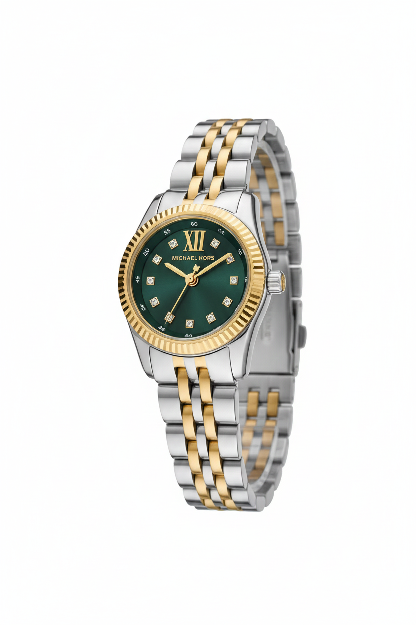 Michael Kors Lennox Two-Tone Green Dial Watch 💚✨🥂