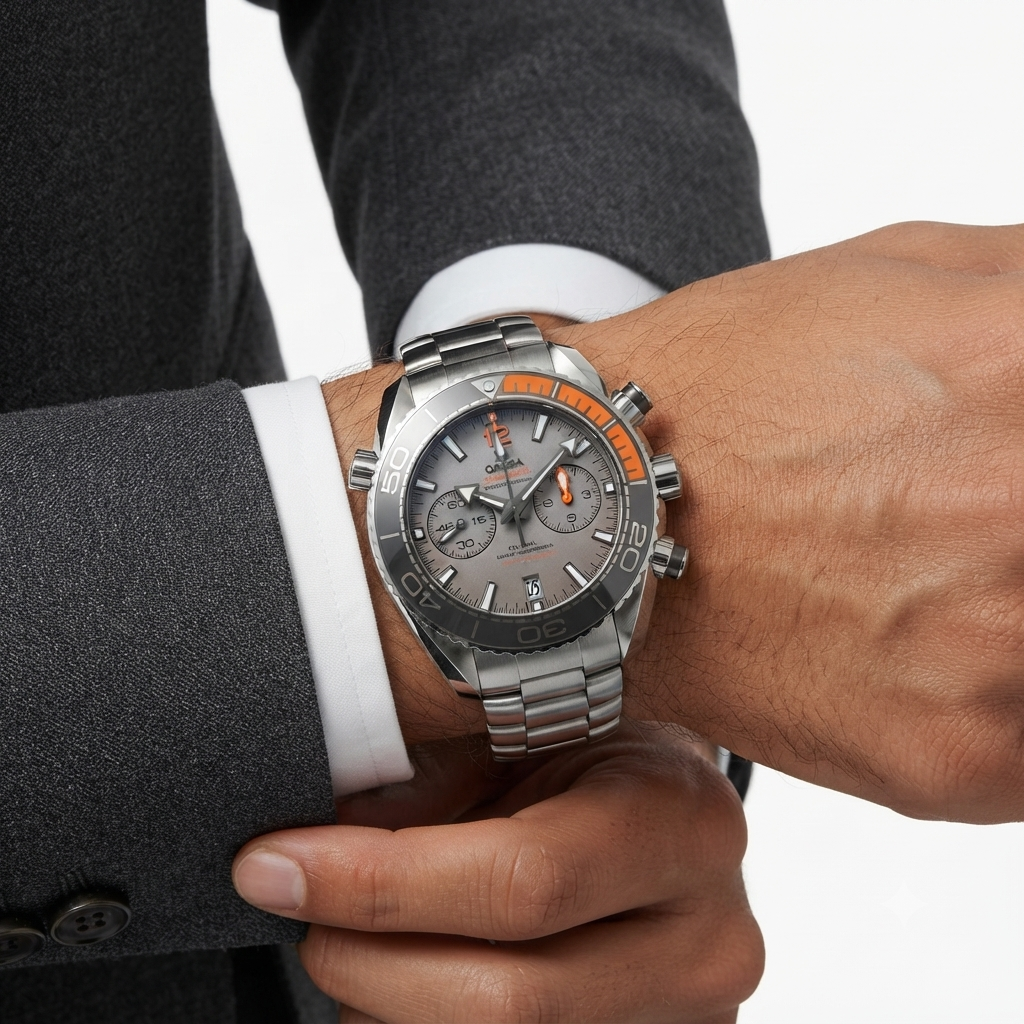 Omega Seamaster Planet Ocean Chronograph Grey and Orange Dial Watch