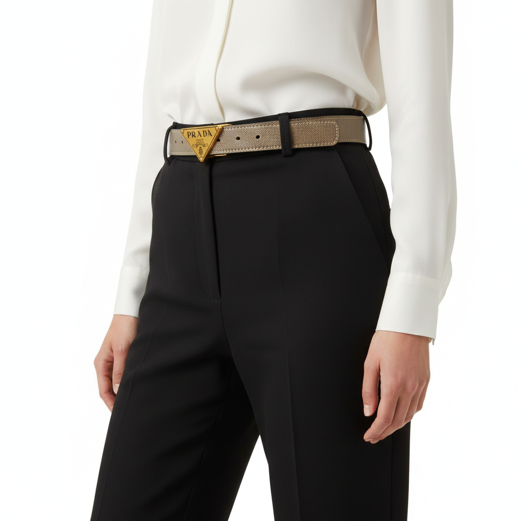 Prada Saffiano Leather Triangle Logo Buckle Belt 📐✨💼