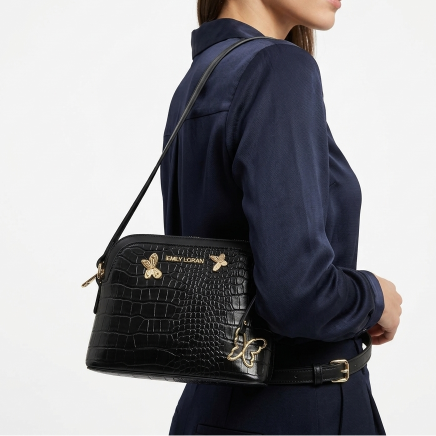 EMILY LORAN Black Crossbody with Golden Butterflies 🦋🖤