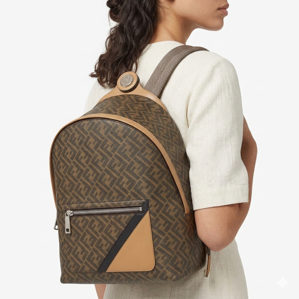 Fendi FF Monogram White Canvas Backpack with Leather Trim 🎒✨🕊️