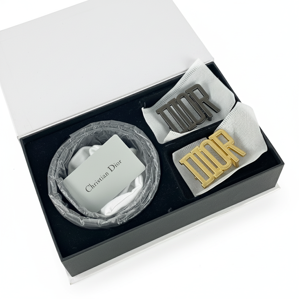 Christian Dior Logo Belt Set with Interchangeable Gold and Black Buckles 🖤✨⚪