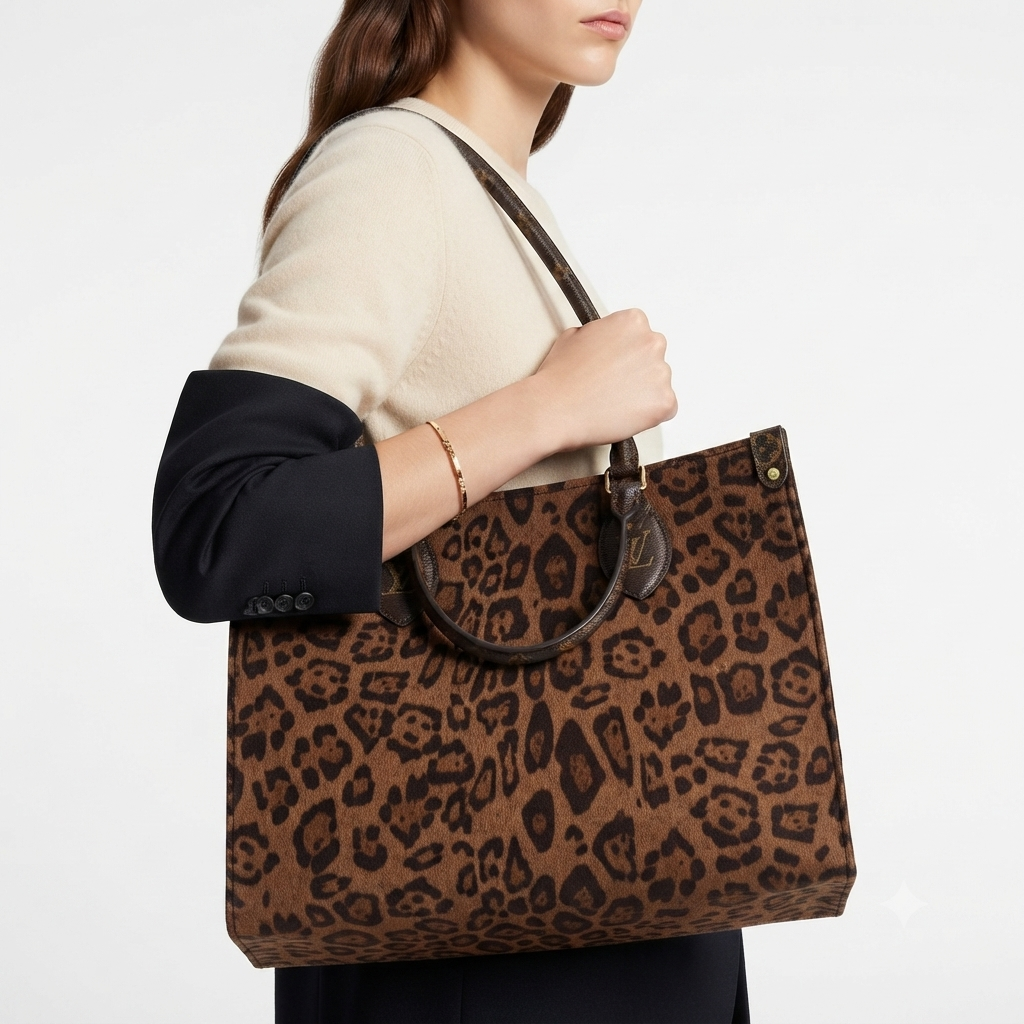 L.V Leopard Print Tote Bag with Signature Leather Handles 🐆👜