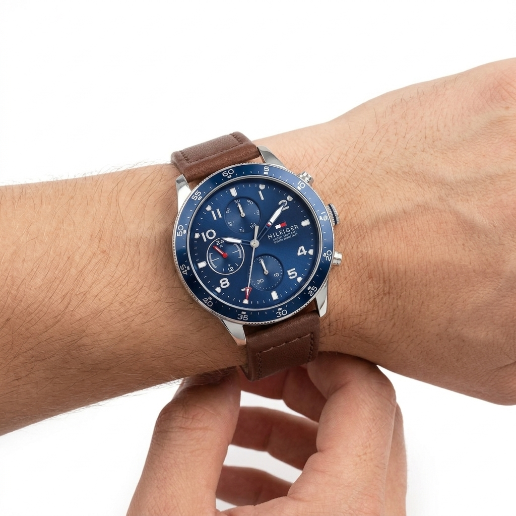 Tommy Hilfiger: Blue & Brown Leather Watch ⌚️