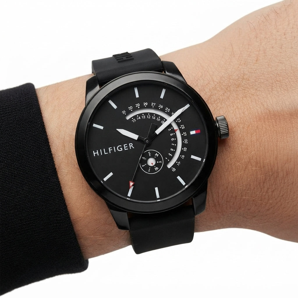Tommy Hilfiger Sporty Black Silicone Multi-Dial Chronograph Watch