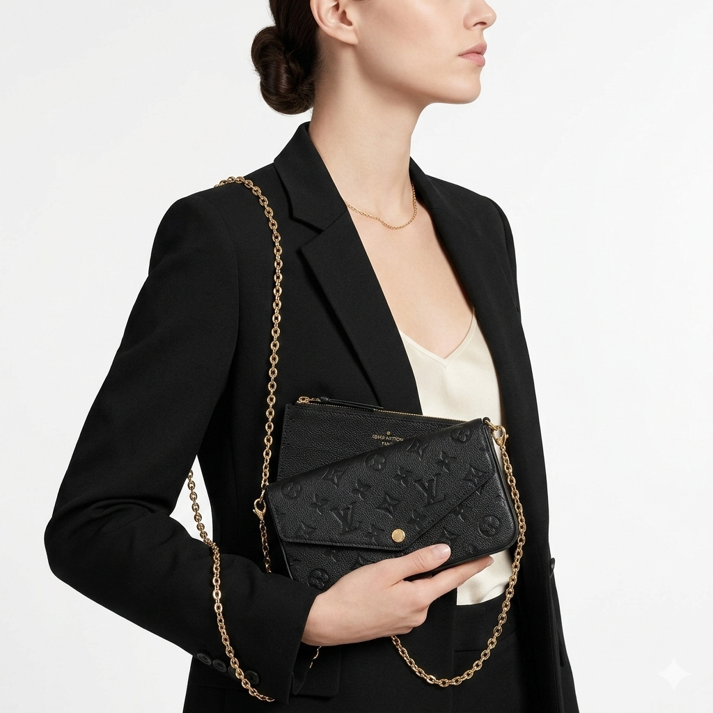 Louis Vuitton Monogram Empreinte Felicie Pochette in Black Leather 🖤✨👜