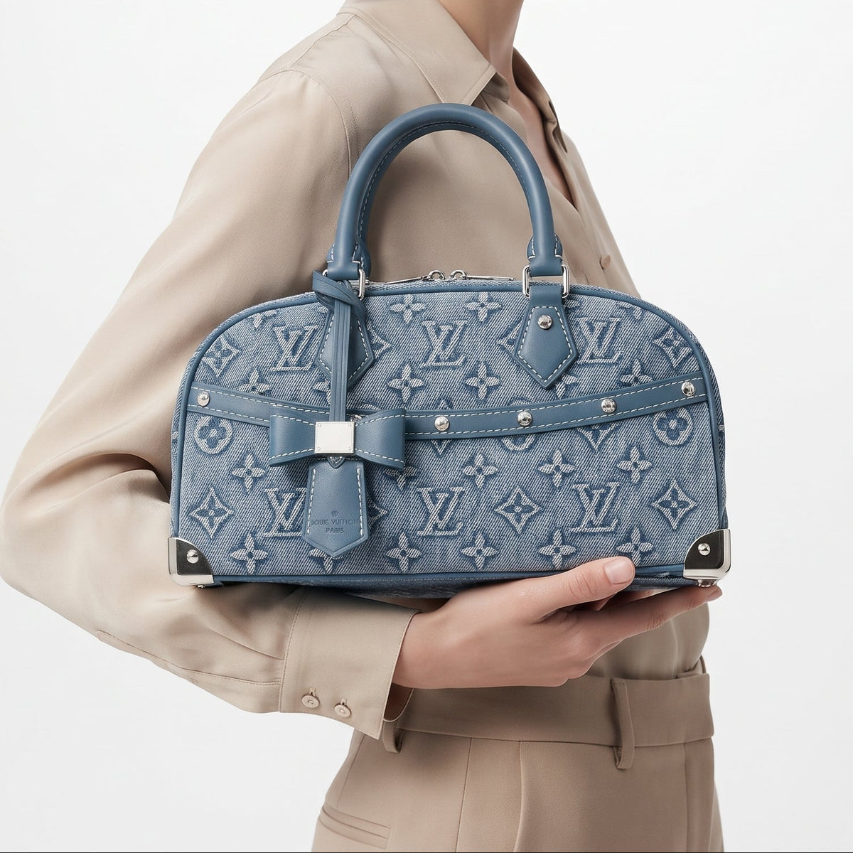 Louis Vuitton Denim Monogram Bow Bag with Silver Hardware