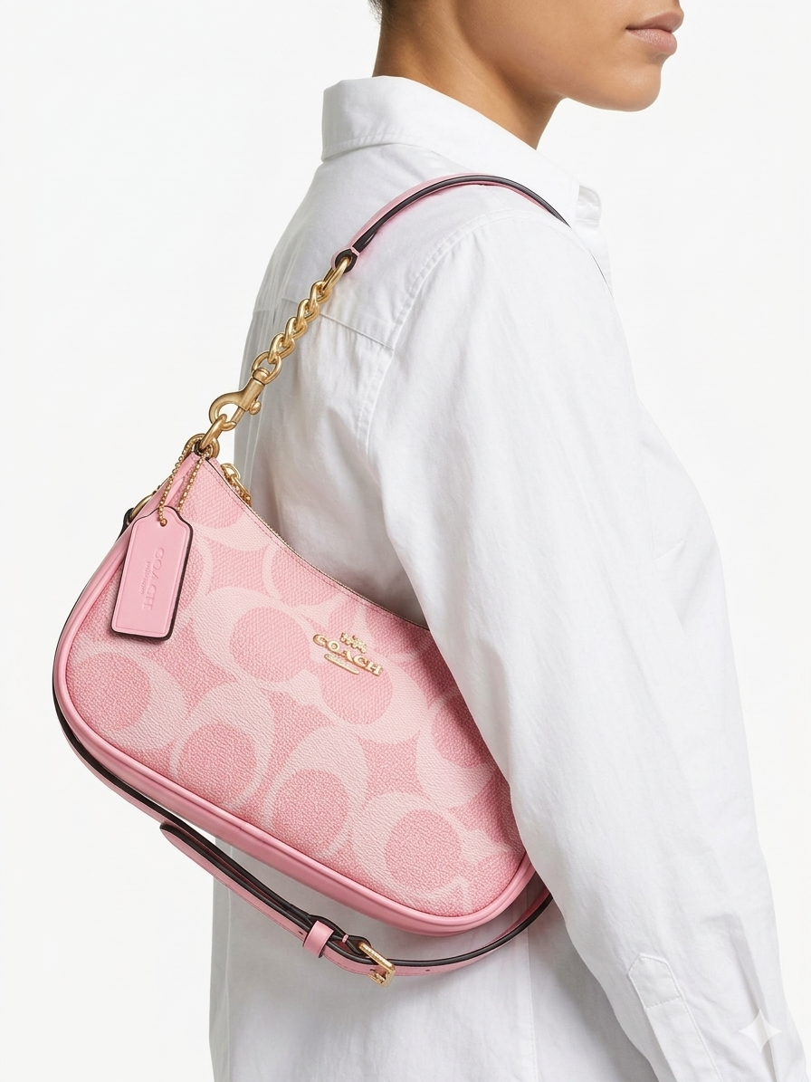 Coach Signature Canvas Mini Teri Shoulder Bag in Petal Pink 🌸👜✨