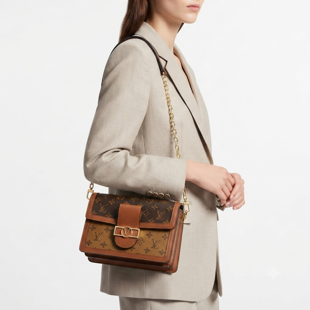Monogram Shoulder Bag with Gold Chain Detail