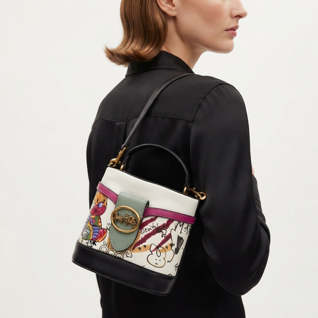 Coach Cartoon Print Multi-Color Bucket Bag