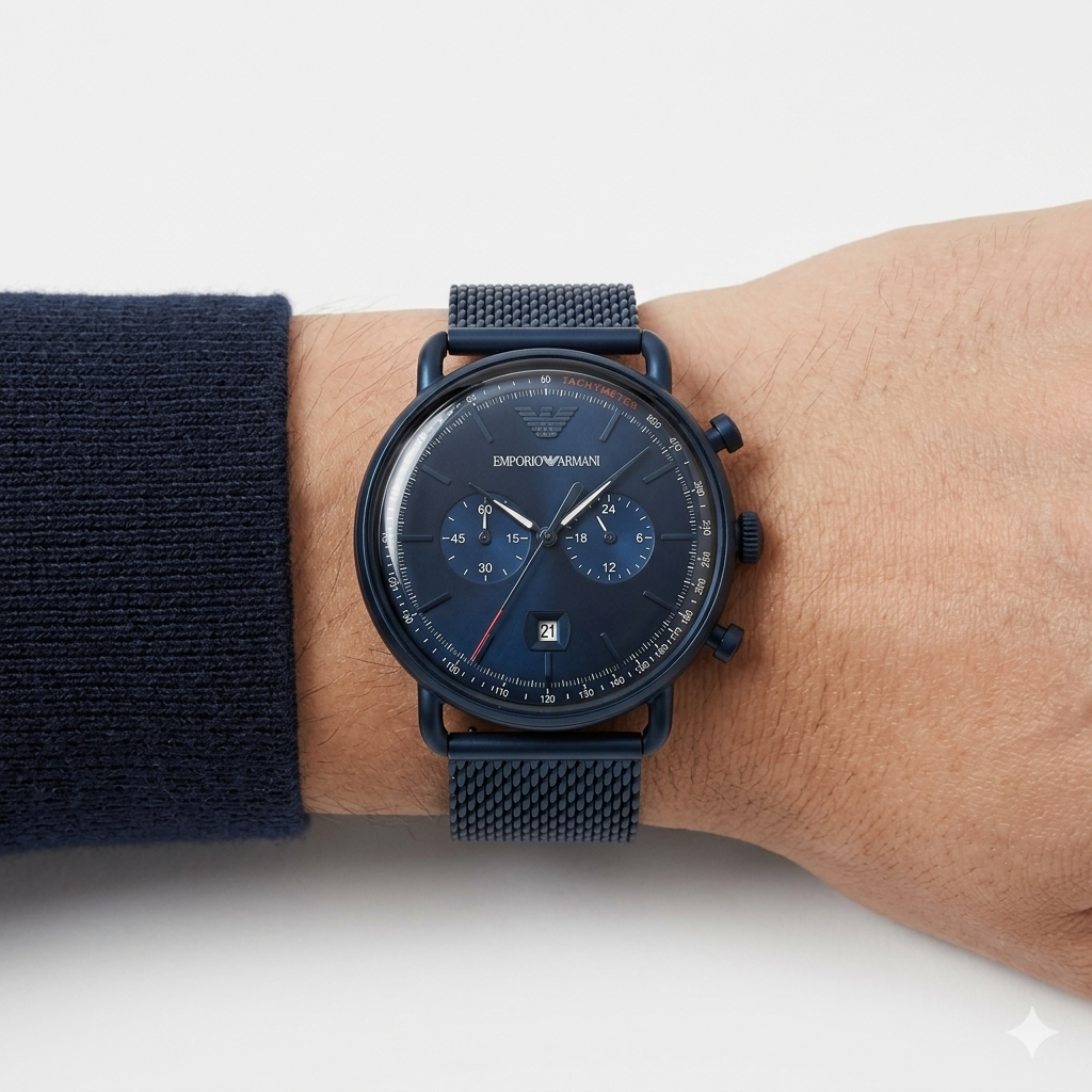 Emporio Armani Blue Chronograph Watch with Mesh Bracelet ⌚️🔹👔