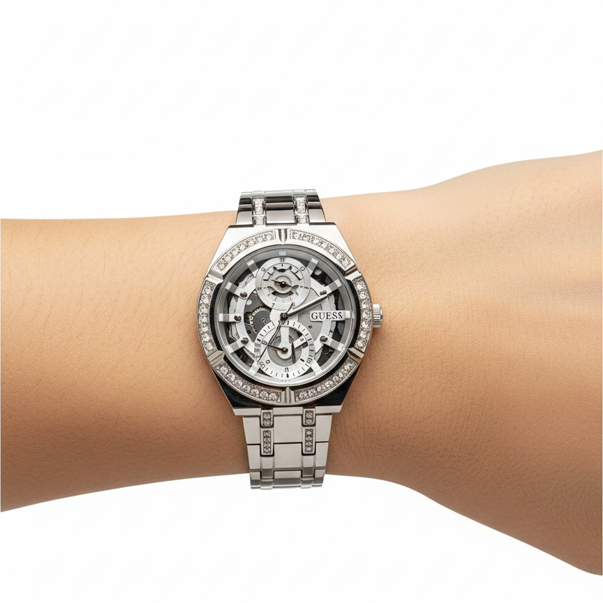 GUESS Crystal Skeleton Dial Watch ⌚️✨💎