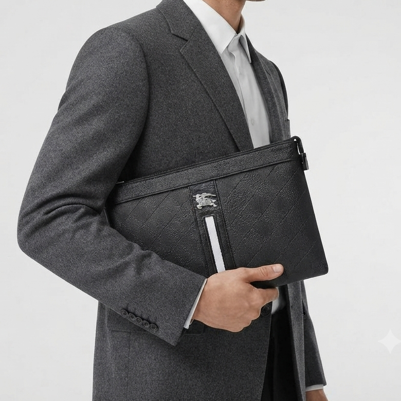 Black Textured Equestrian Knight Logo Clutch