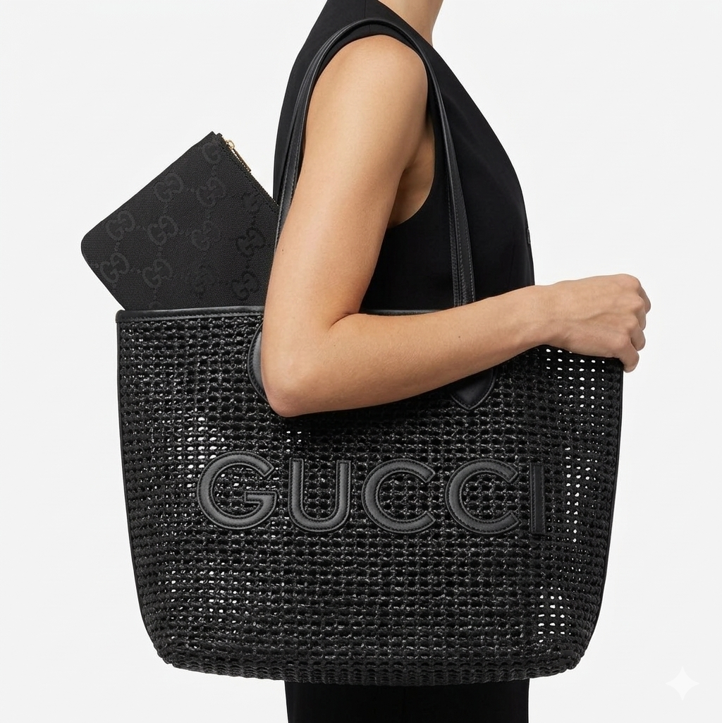Gucci Beige & Black Tote 👜 Chic Carryall 🖤