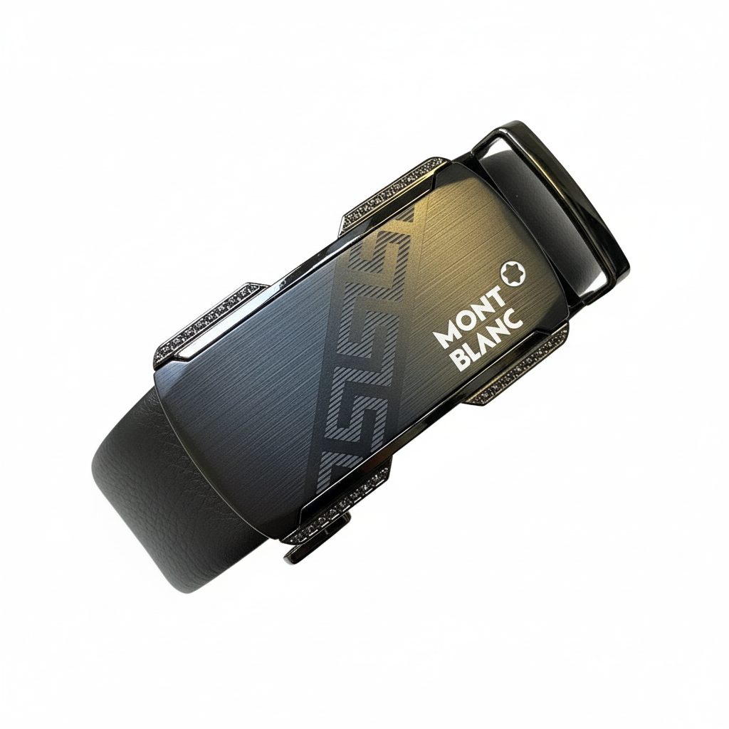 Montblanc Black Leather Automatic Belt with Detailed Buckle ⚫️💎✒️