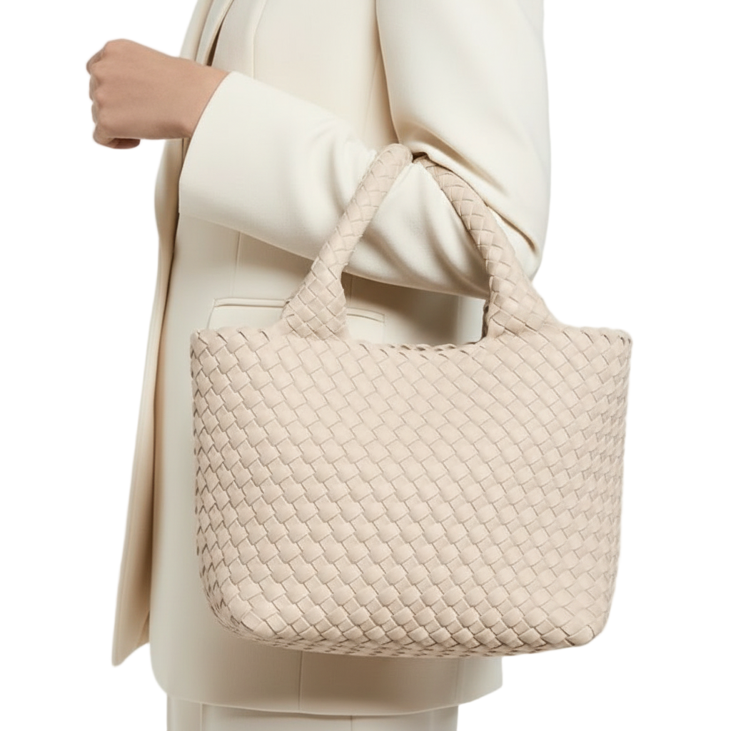 Ivory Woven Tote Bag with Matching Zip Pouch 🤍🧺✨