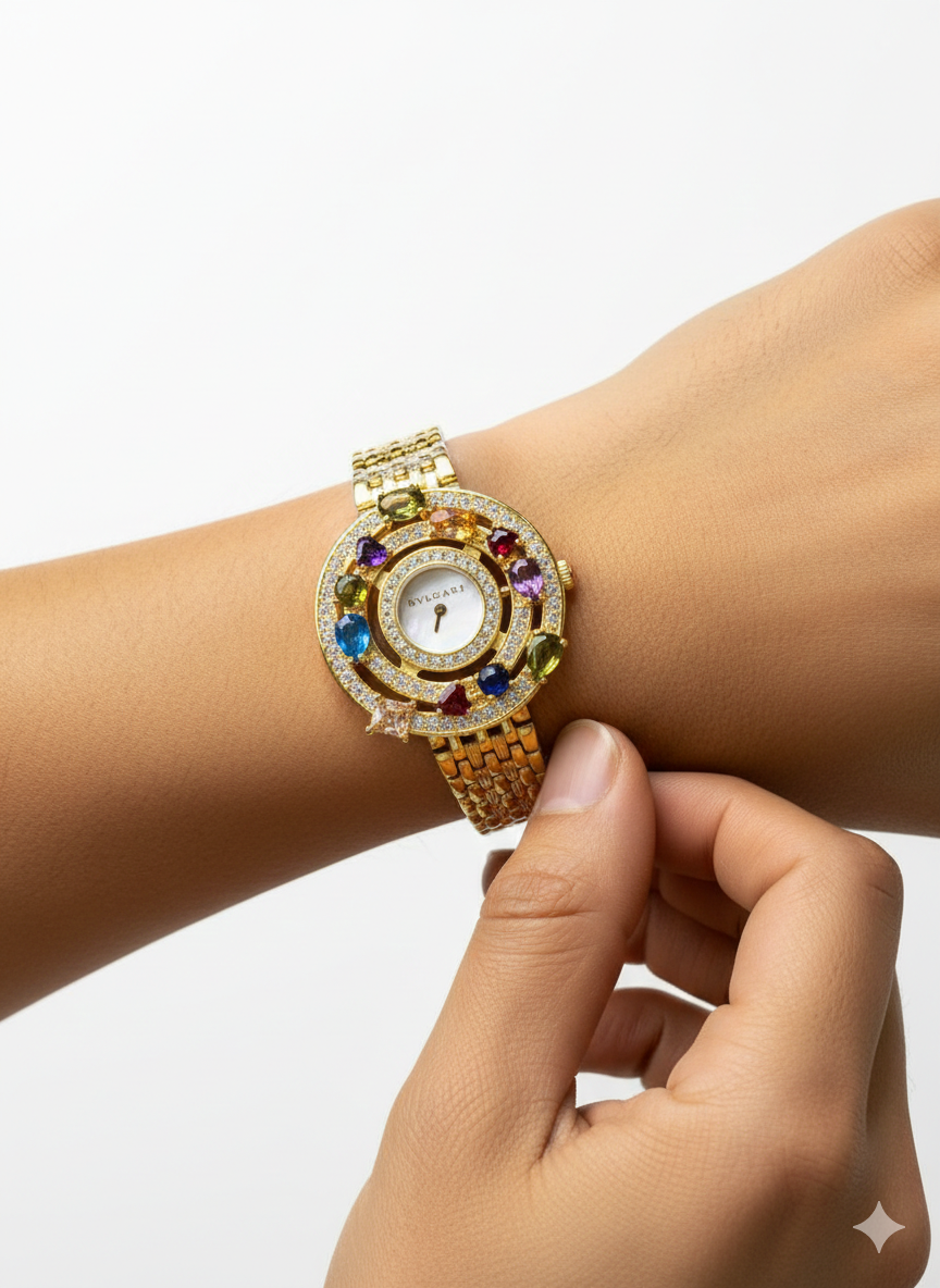 Bulgari Allegra Multi-Gemstone Gold Cocktail Watch 💎🌈✨