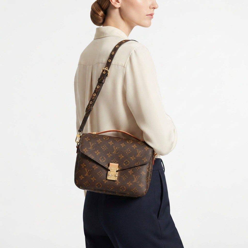 Louis Vuitton Monogram Satchel with Vibrant Orange Accents